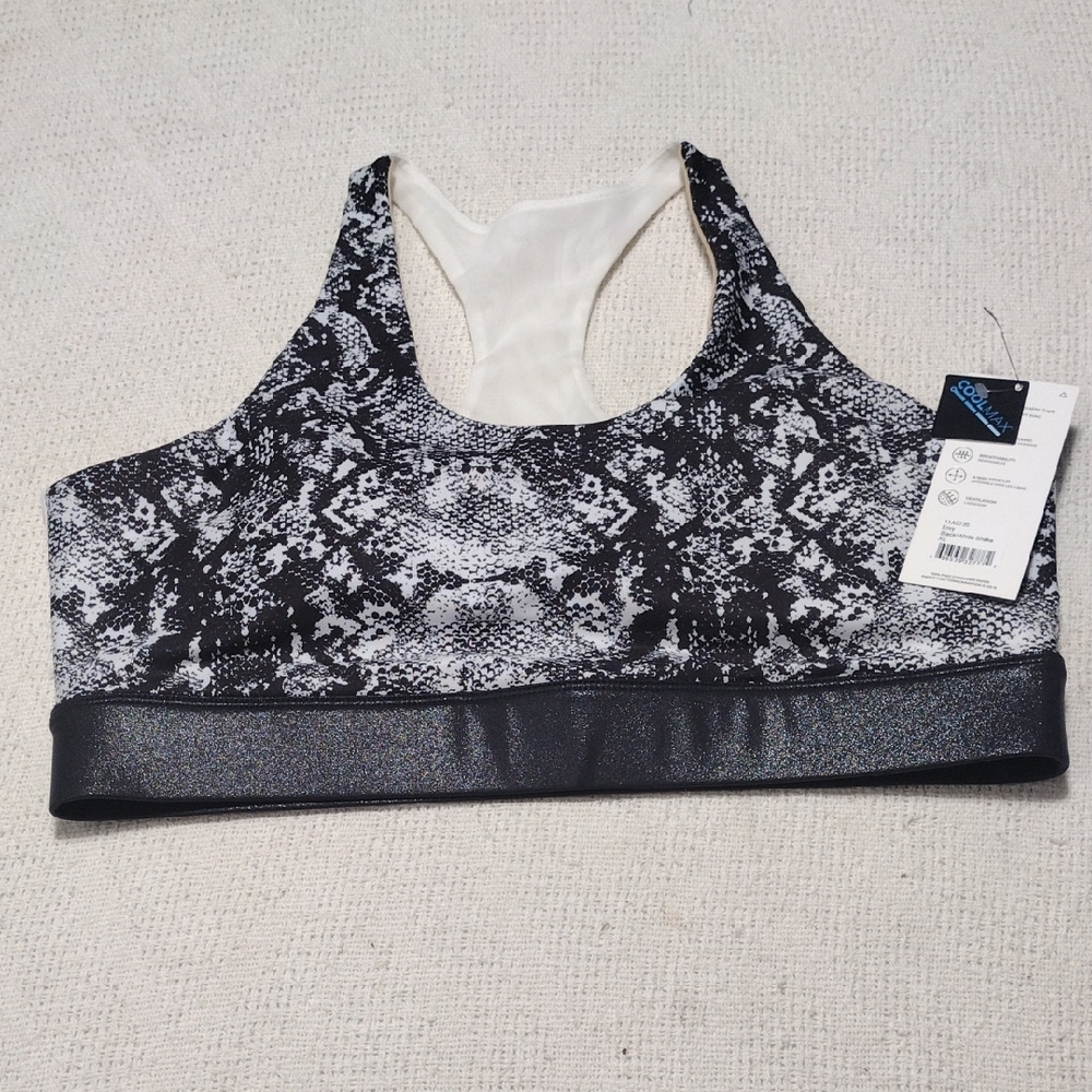 NWT Mpg Sport Envy Black/White Snake Print Sports Bra Size XL Removable Cups